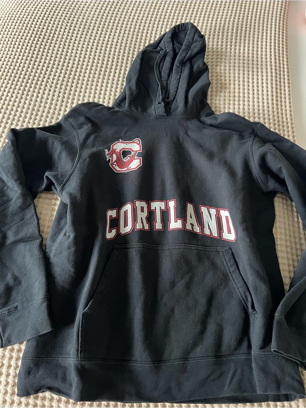 Police Black Hooded Sweatshirt with Red and White Cortland Logo
